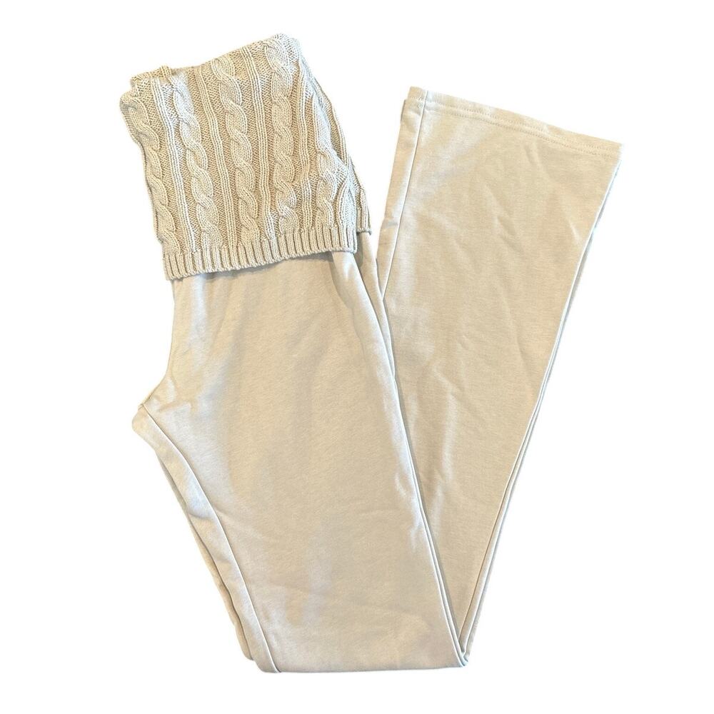 NWT WeWoreWhat Cable Knit Roll Over Flare Pants, Taupe, Women's Size XS